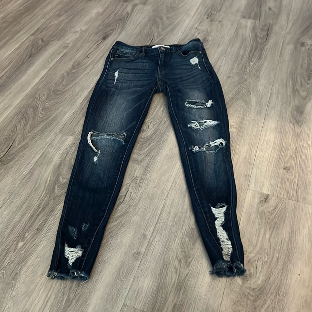 Distressed Dark Blue Jeans